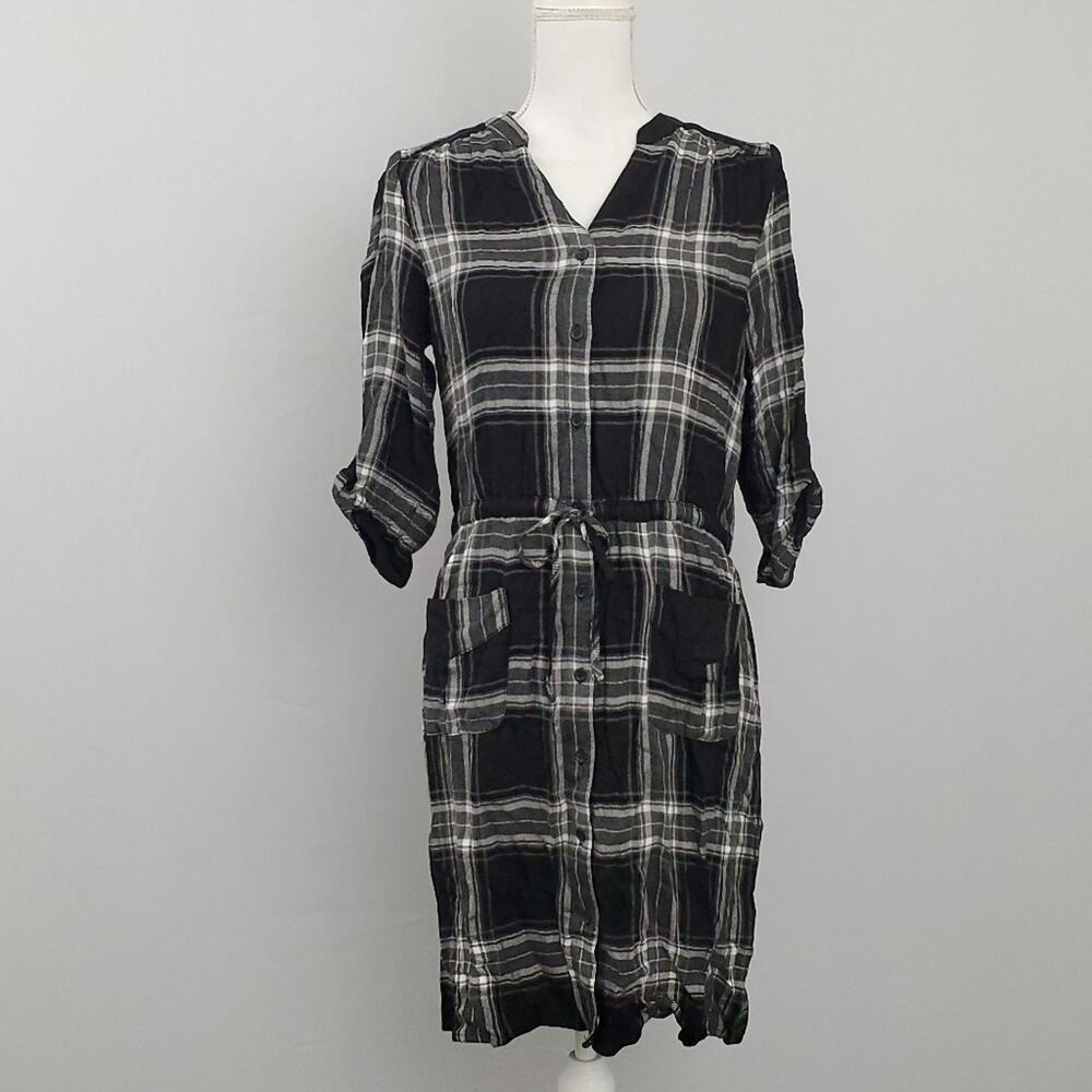 NWT Spense Black White Plaid Shirtdress Pockets Size 10 Old Money Quiet Luxury - Picture 2 of 10